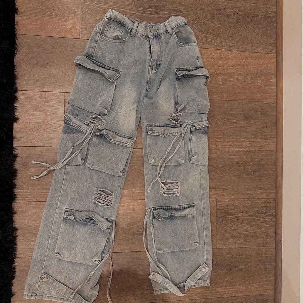 Distressed Gray Cargo Jeans